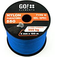 GO!elements 100m Paracord de Nylon a Prueba de desgarros - 4mm Paracord 550 Typo III Cuerda - Adecuado como Cuerda Yute…